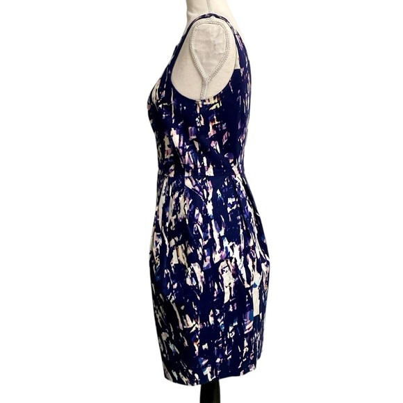 Club Monaco Abstract Print Sleeveless Dress Size 4 | Purple Navy Cream Cocktail - Picture 6 of 13